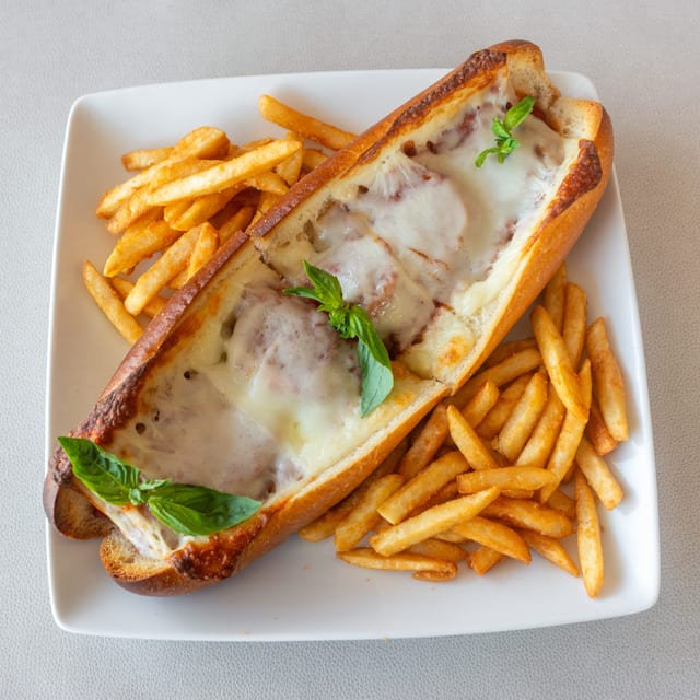 Meatball Parmigiana Sandwich.